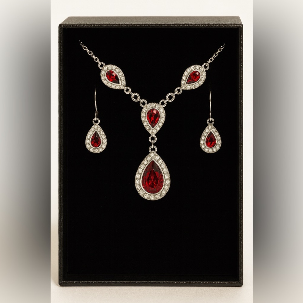 Elegant Red and Silver Jewelry Set Avon